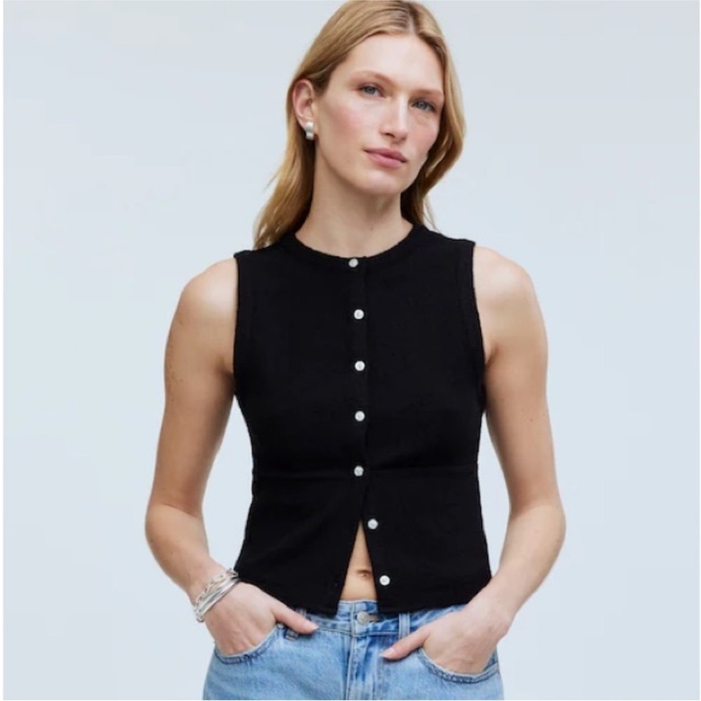 Madewell Black Sleeveless Button-Front Tank Top